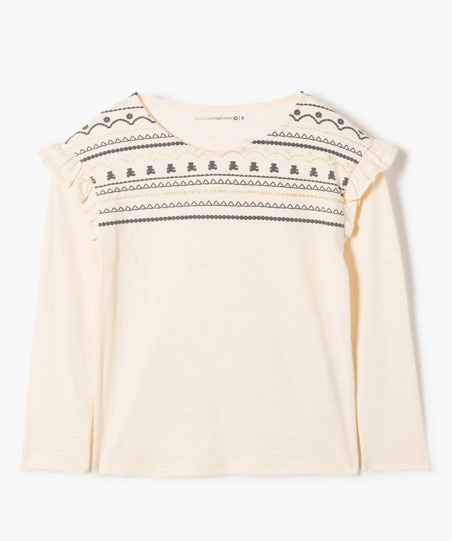 Tee-shirt fille à manches longues avec haut fantaisie - Lul... ecru | GEMO