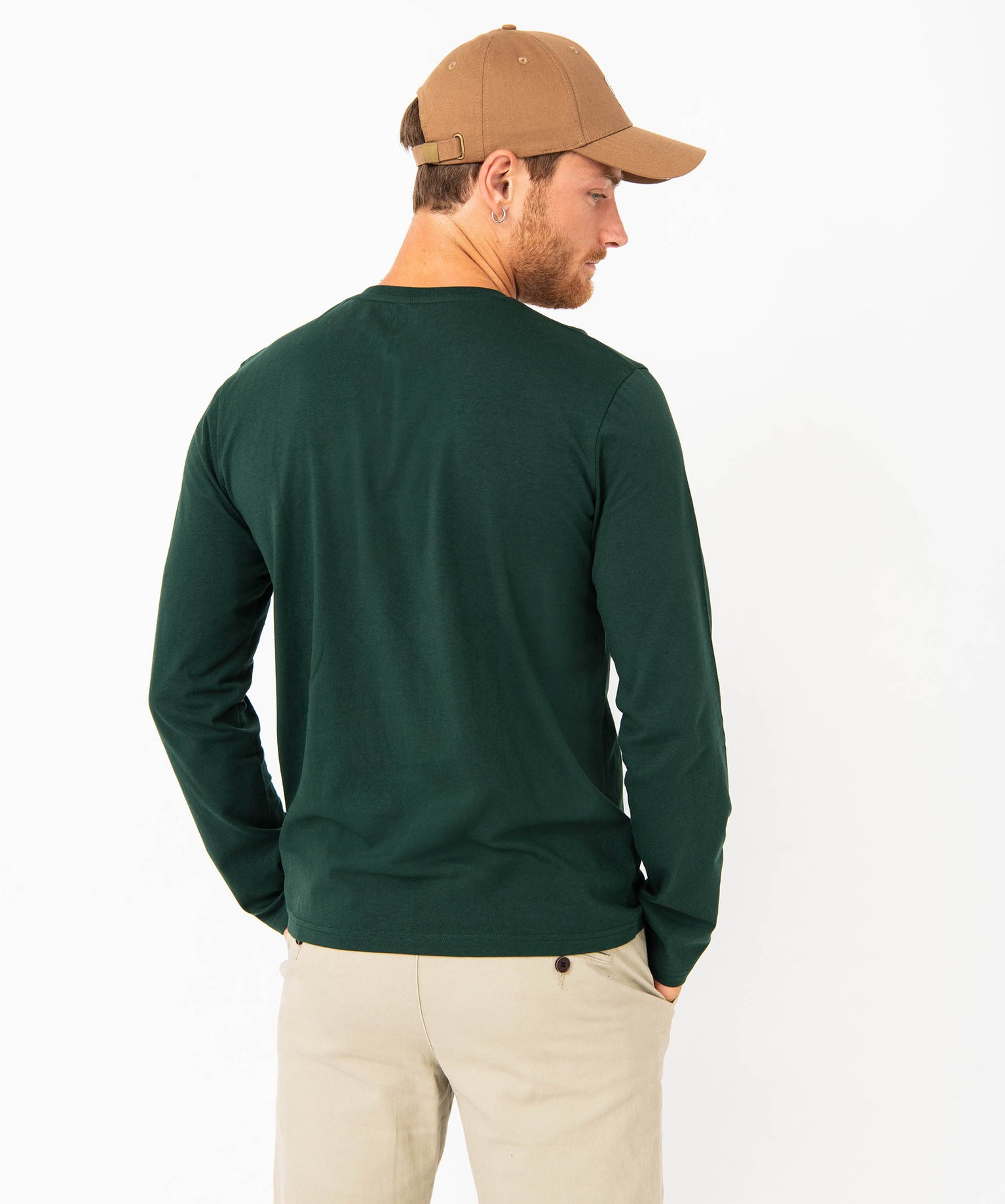 Tee-shirt à manches longues et col tunisien homme vert | GEMO