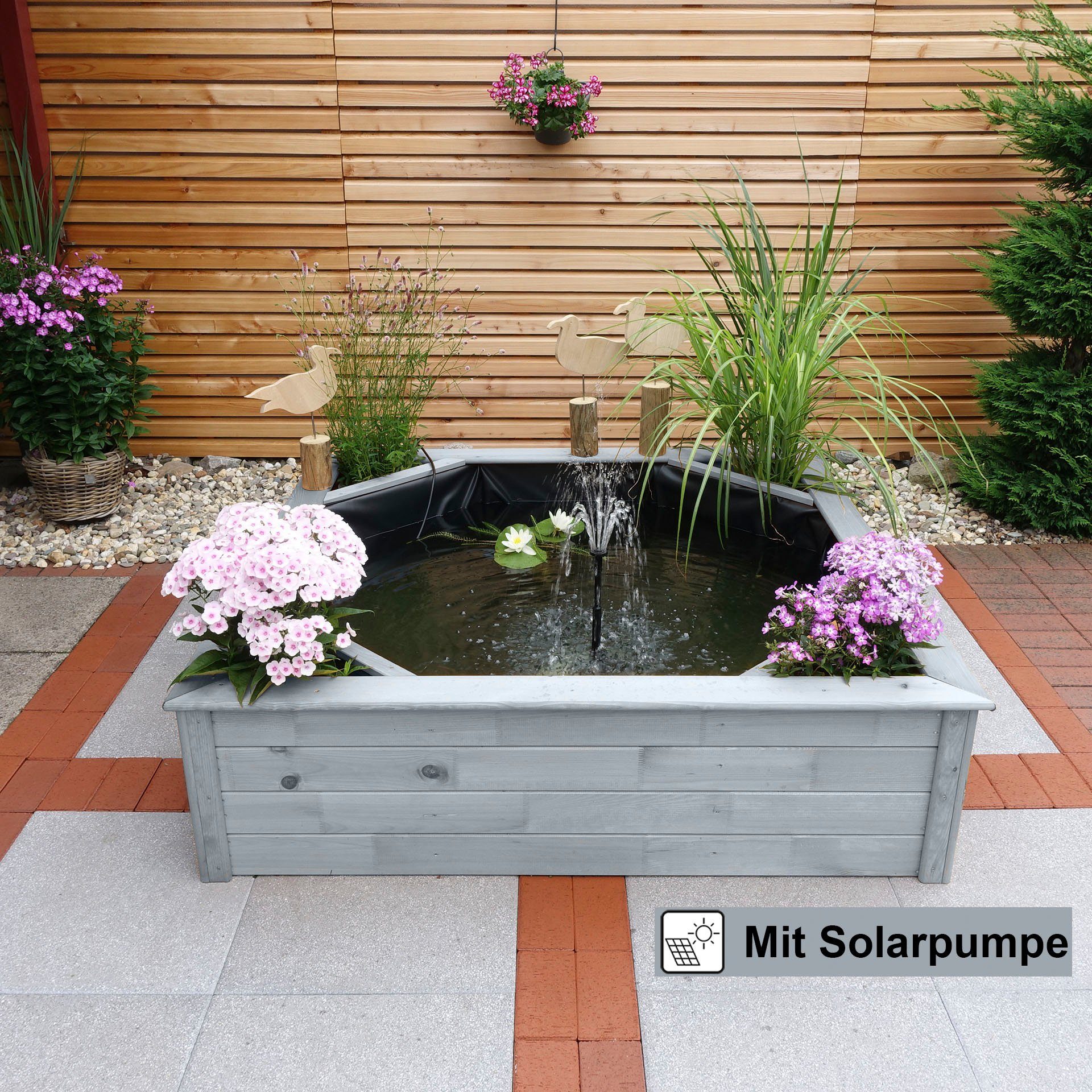 promadino Hochteich, BxTxH: 144x144x40 cm, 550 l, (Set), mit Solarpumpe