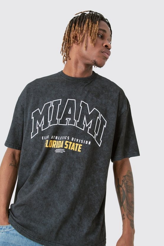 Tall T-Shirt mit Acid-Waschung und Miami-Print