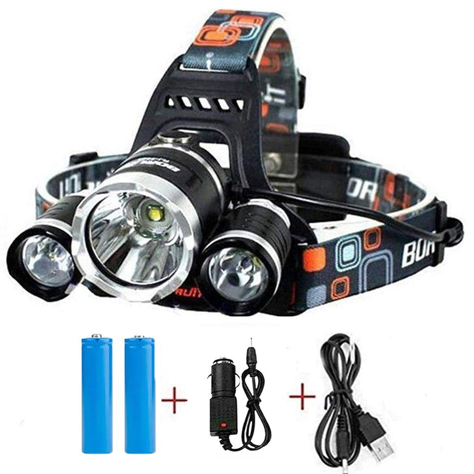meeteu LED Stirnlampe USB LED Stirnlampe Wiederaufladbar Kopflampe (150000LM mit 18650 Akku Scheinwerfer, Taschenlampe), 4 Modi Wasserdicht