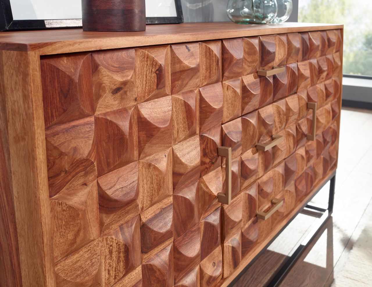 Skyport WOHNLING Sideboard 145x81x45 cm Holz Massiv Kommode Anrichte Modern Standschrank
