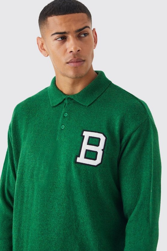 Kastiges Poloshirt mit B-Aufnäher