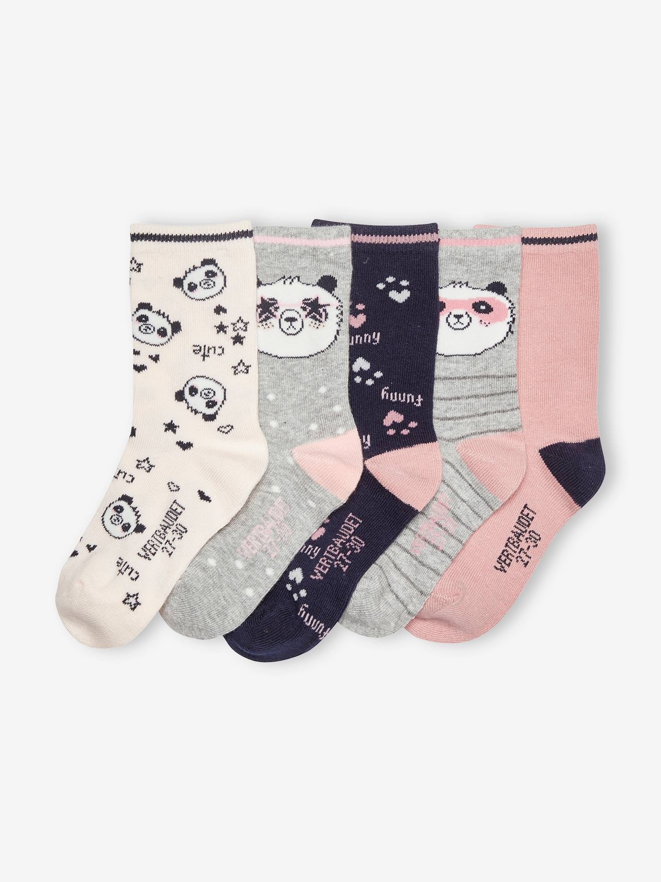 Lot de 5 paires de chaussettes panda fille lot mauve
