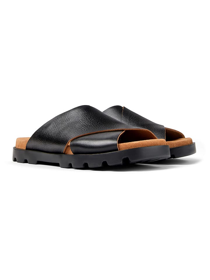 Camper Leder-Pantoletten in Schwarz günstig kaufen