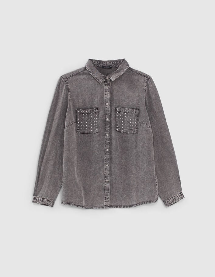 Chemise grise en Lyocell® poches cloutées Femme
