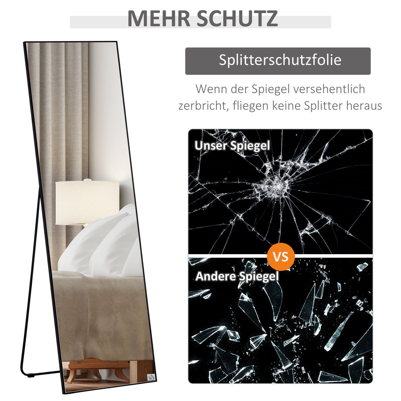HOMCOM Standspiegel, freistehender Ganzkörperspiegel, Ankleidespiegel für Flur