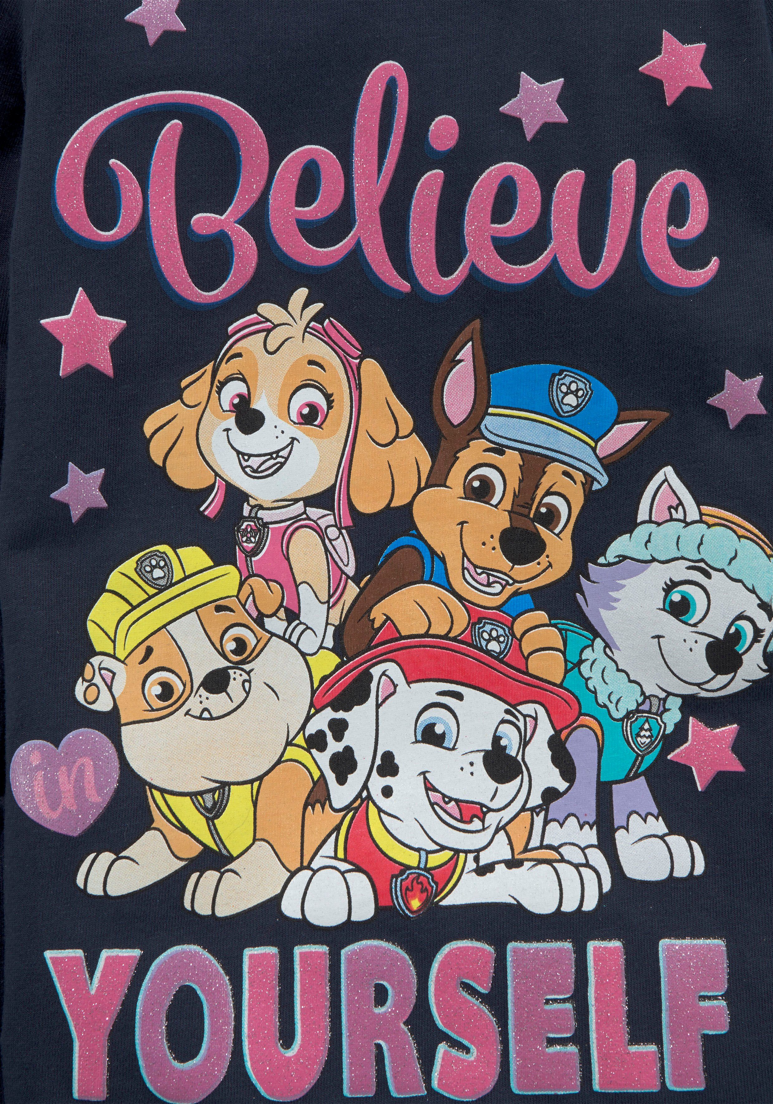 PAW PATROL Langarmshirt Schriftzug mit PAW PATROL Team