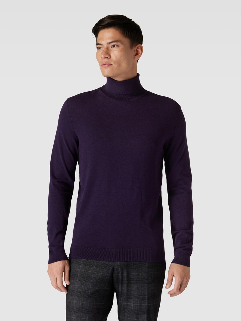 Strickpullover mit Rollkragen in aubergine meliert