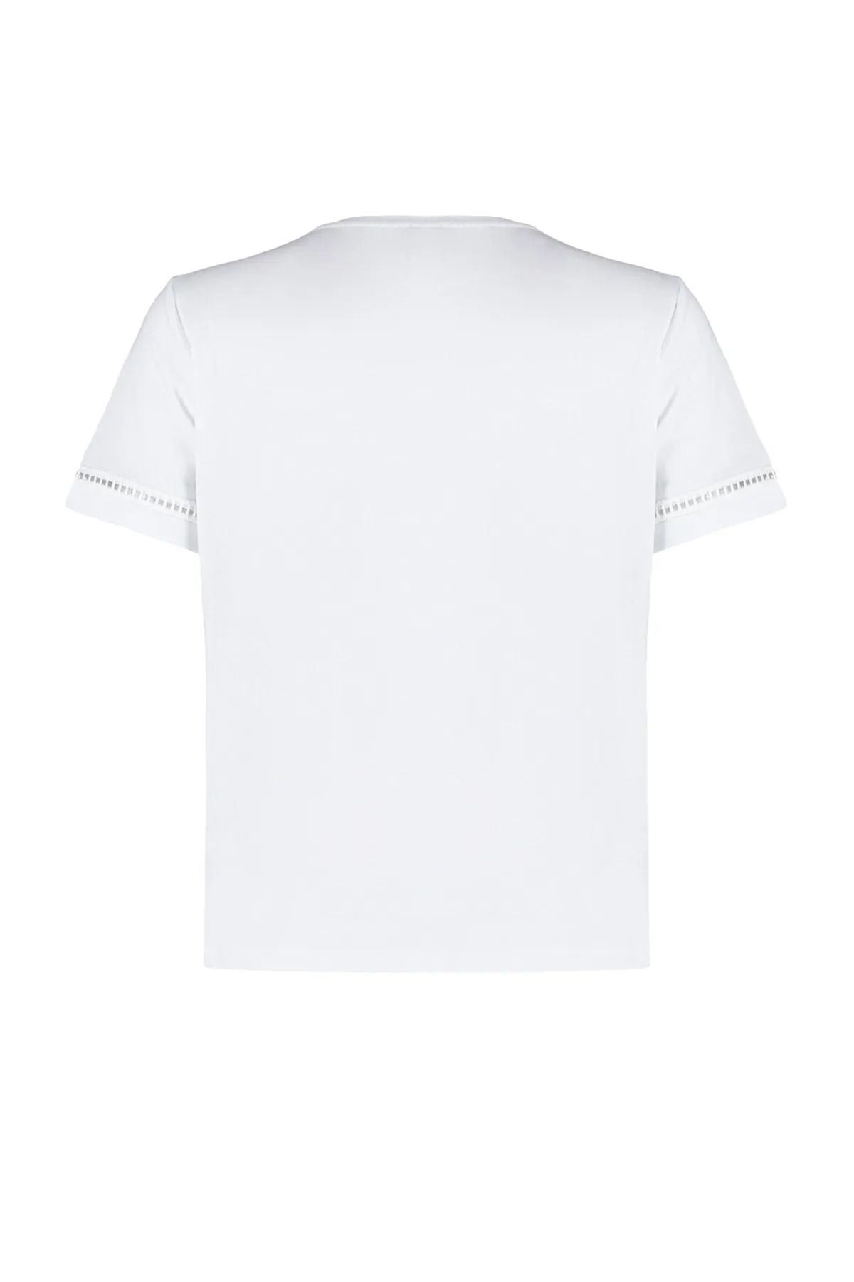 Trendyol Collection  Weißes Basic-Strick-T-Shirt aus 100 % Baumwolle mit Rundhalsausschnitt und Stickerei-Detail TWOSS23TS00012