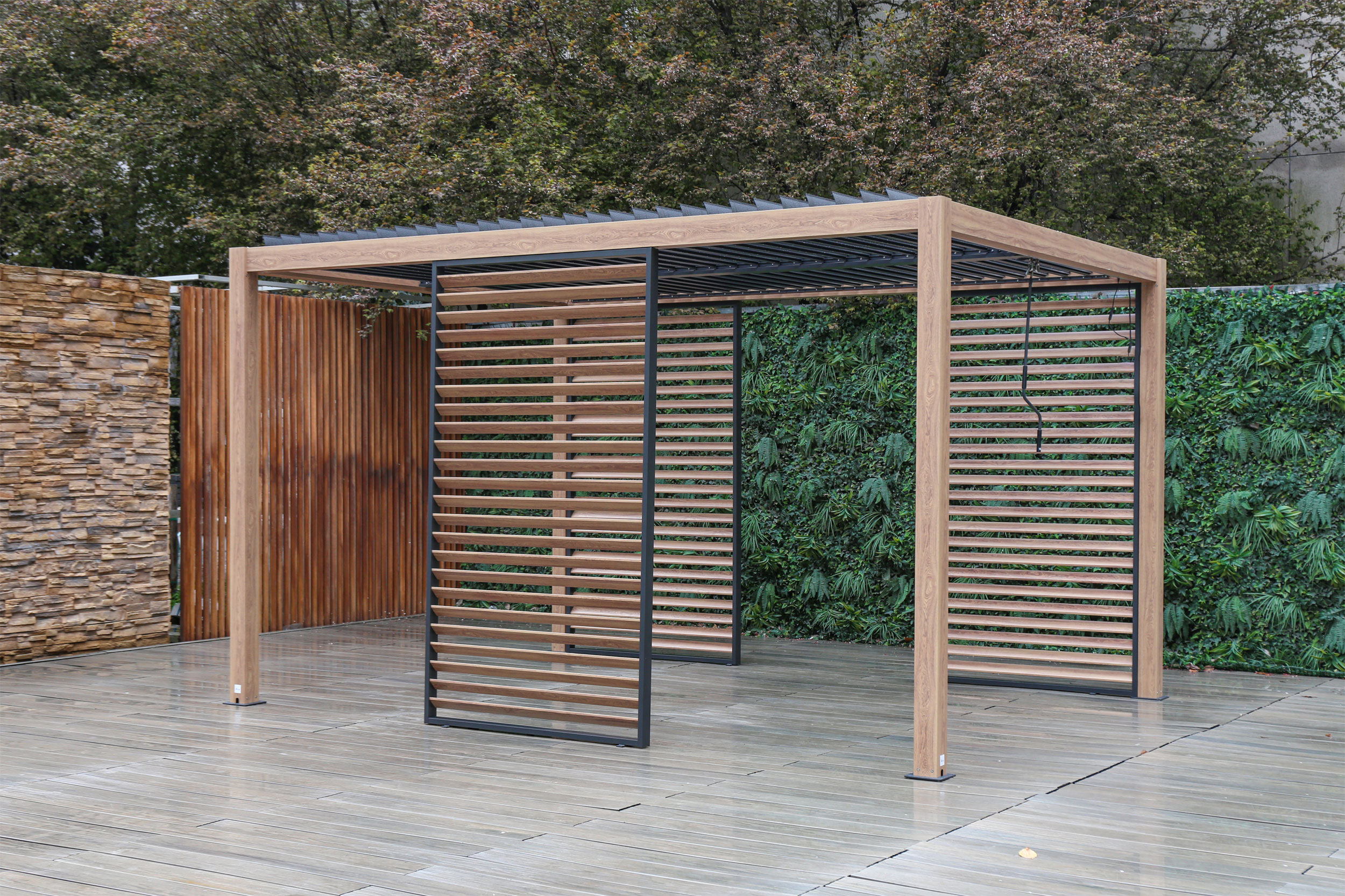 OUTDOORGartenpavillon 3x4 m Teakoptik