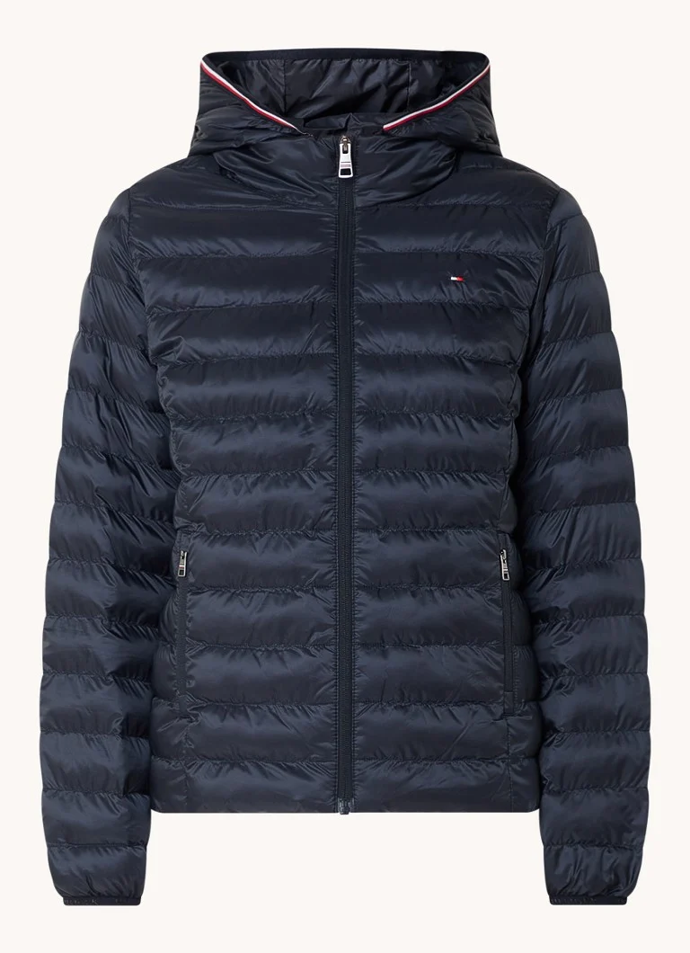 Tommy Hilfiger prošivena jakna s logotipom i džepovima na patentni zatvarač