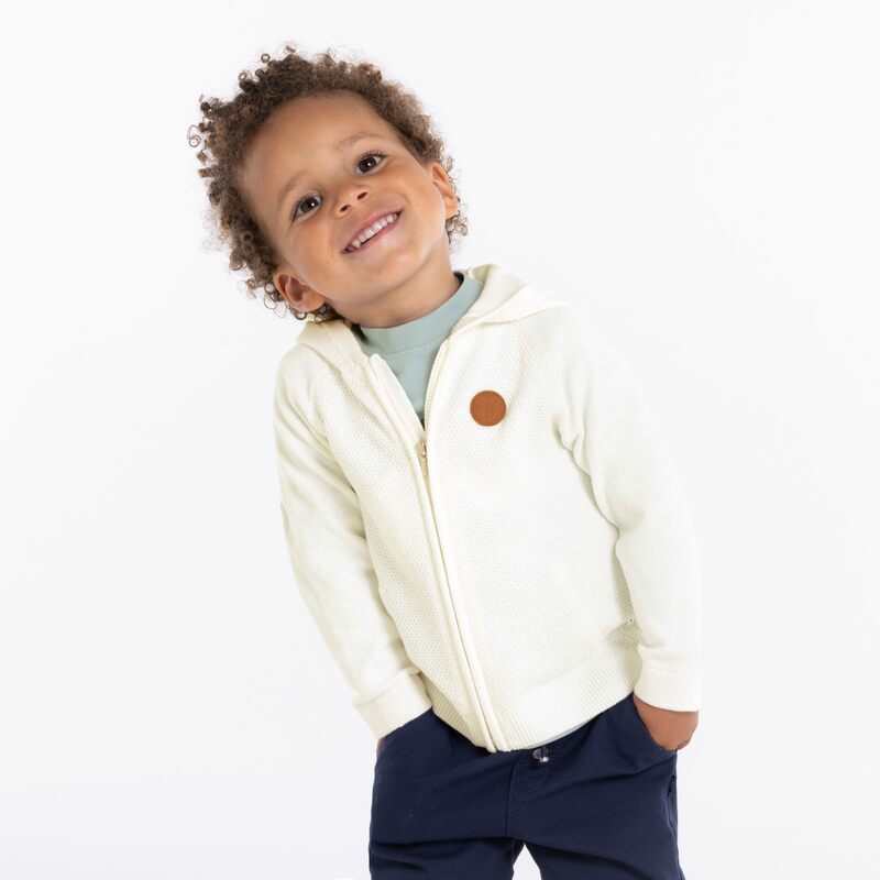 Gilet zippé maille à capuche blanc bébé garçon