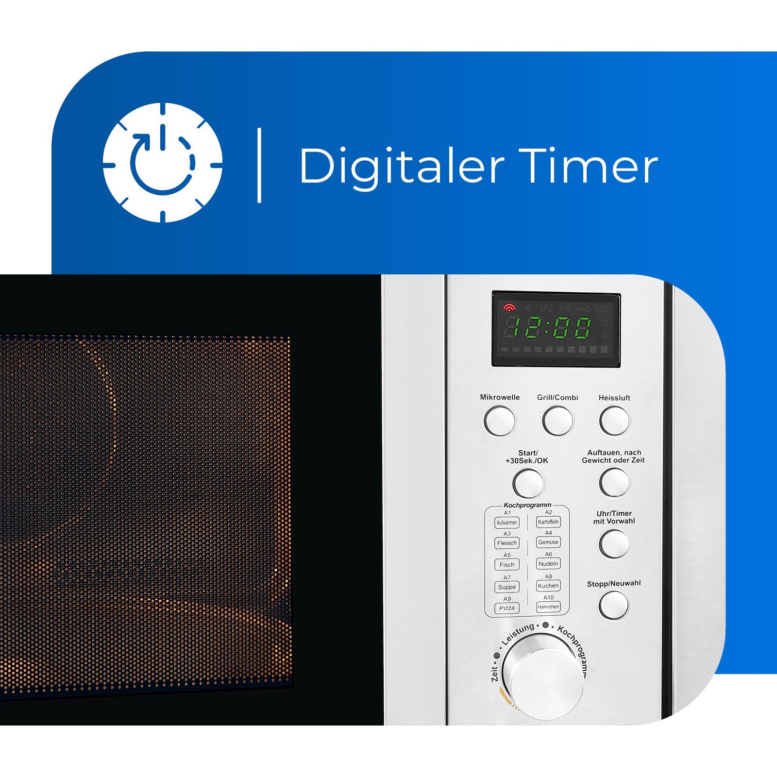 exquisit Einbau-Mikrowelle EMW 2539.1 HI, Heißluft, Grill, Kombi-Funktionen, 25,00 l, digitaler Timer, 10 Automatikprogramme