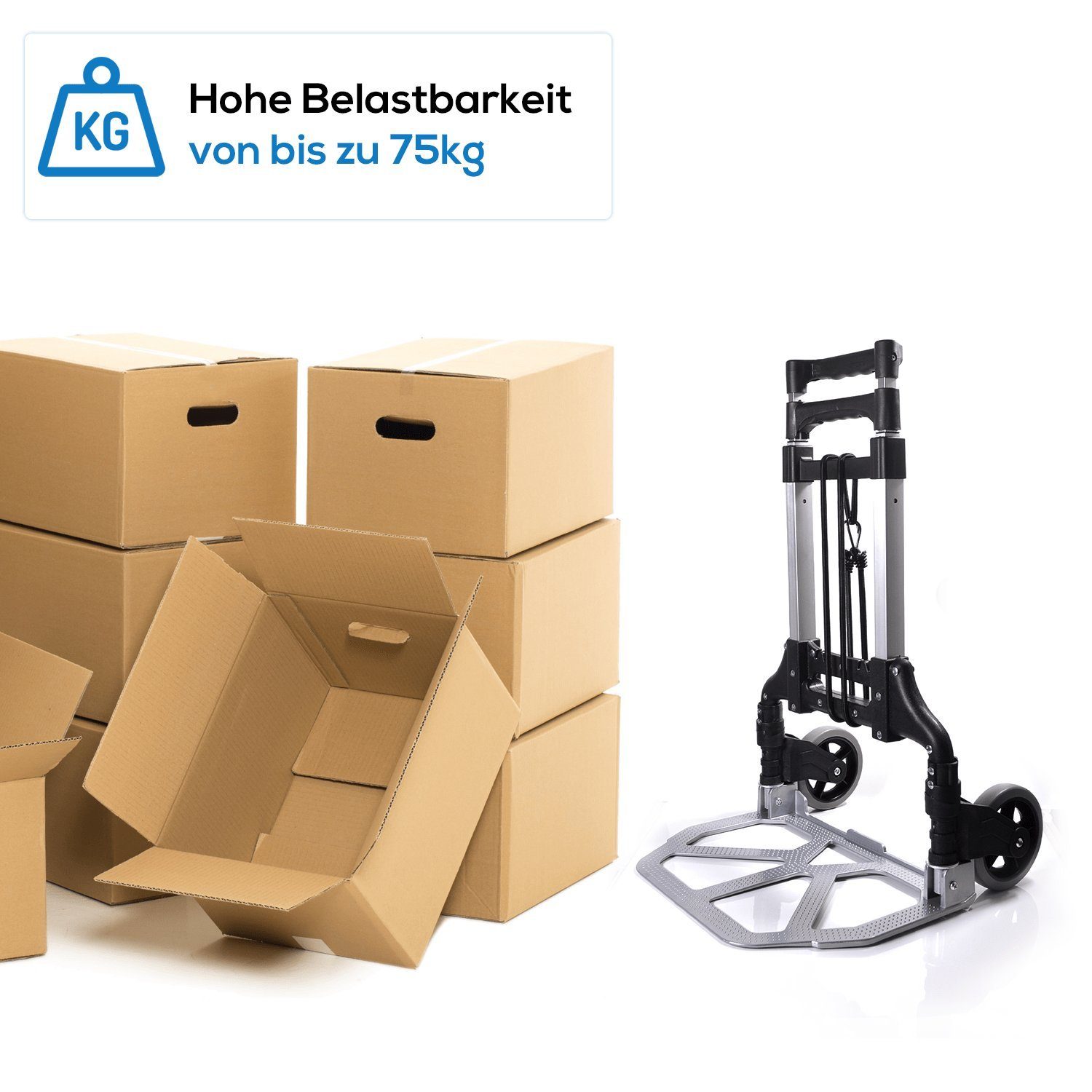 TroniTechnik Sackkarre Transportkarre Handkarre Handwagen, klappbar bis 80kg Tragfähigkeit, (Transportkarre mit rutschfester Transportfläche und Tragegriff, BxTxH 39x40x100cm mit Spanngummiseil für sicheren Transport), faltbar, Transportkarre, mit ve