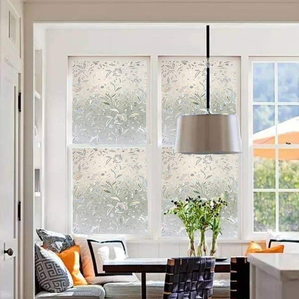 Juoungle Sichtschutzfolie Fenster Sichtschutzfolie Statische 3D Aufkleber,blühende Blumen