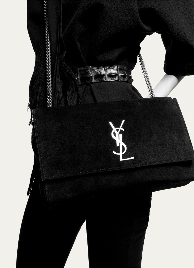Saint Laurent Kate Medium - Käännettävä vasikannahkainen olkalaukku krokotiilikuvioinnilla