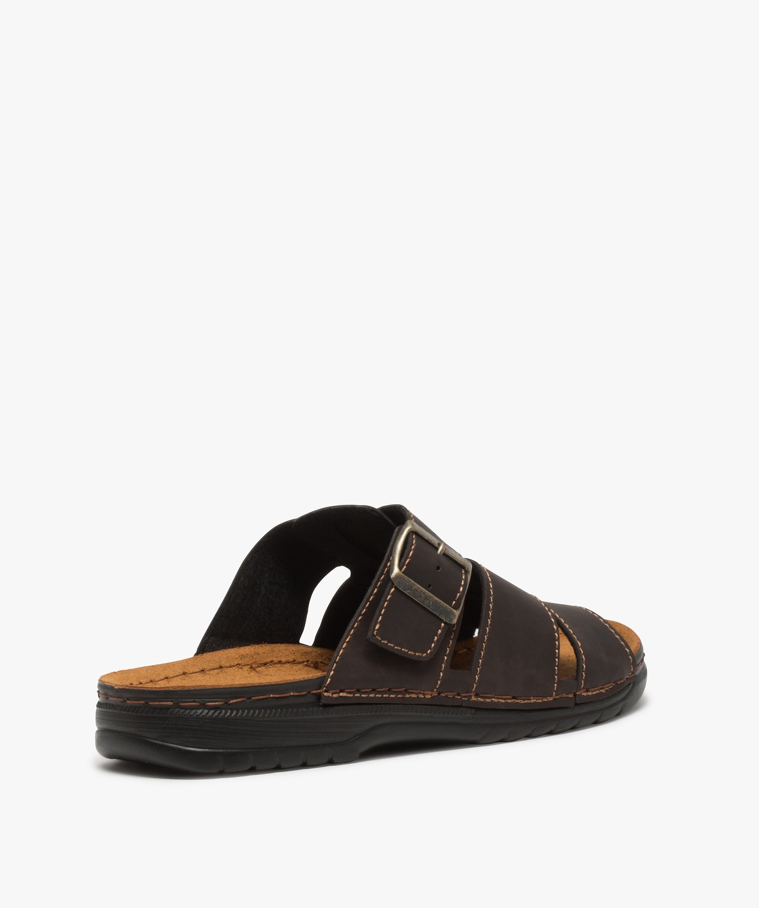 Sandales homme mules à larges brides tressées marron | GEMO
