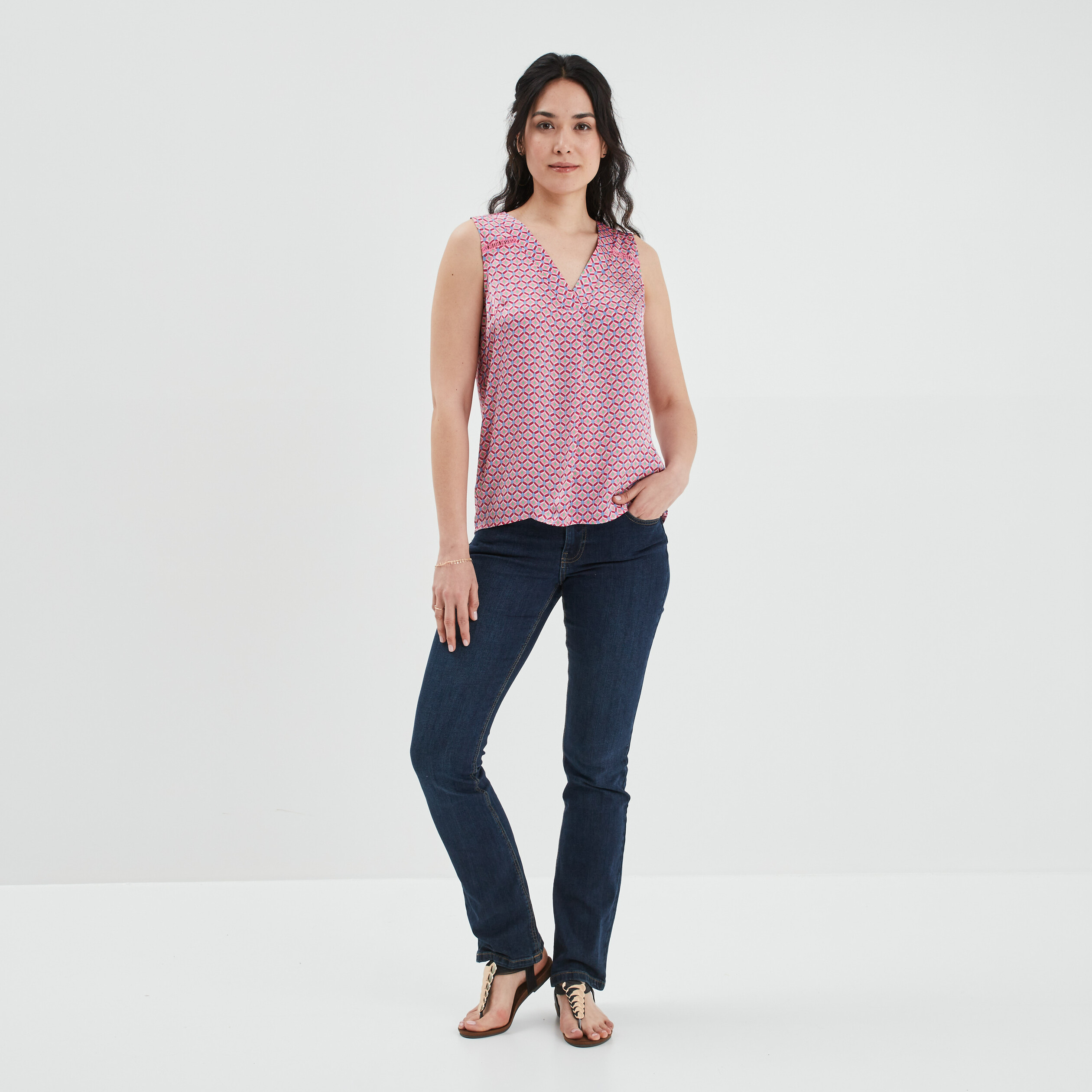 Blouse sans manches col V rose femme | La Halle