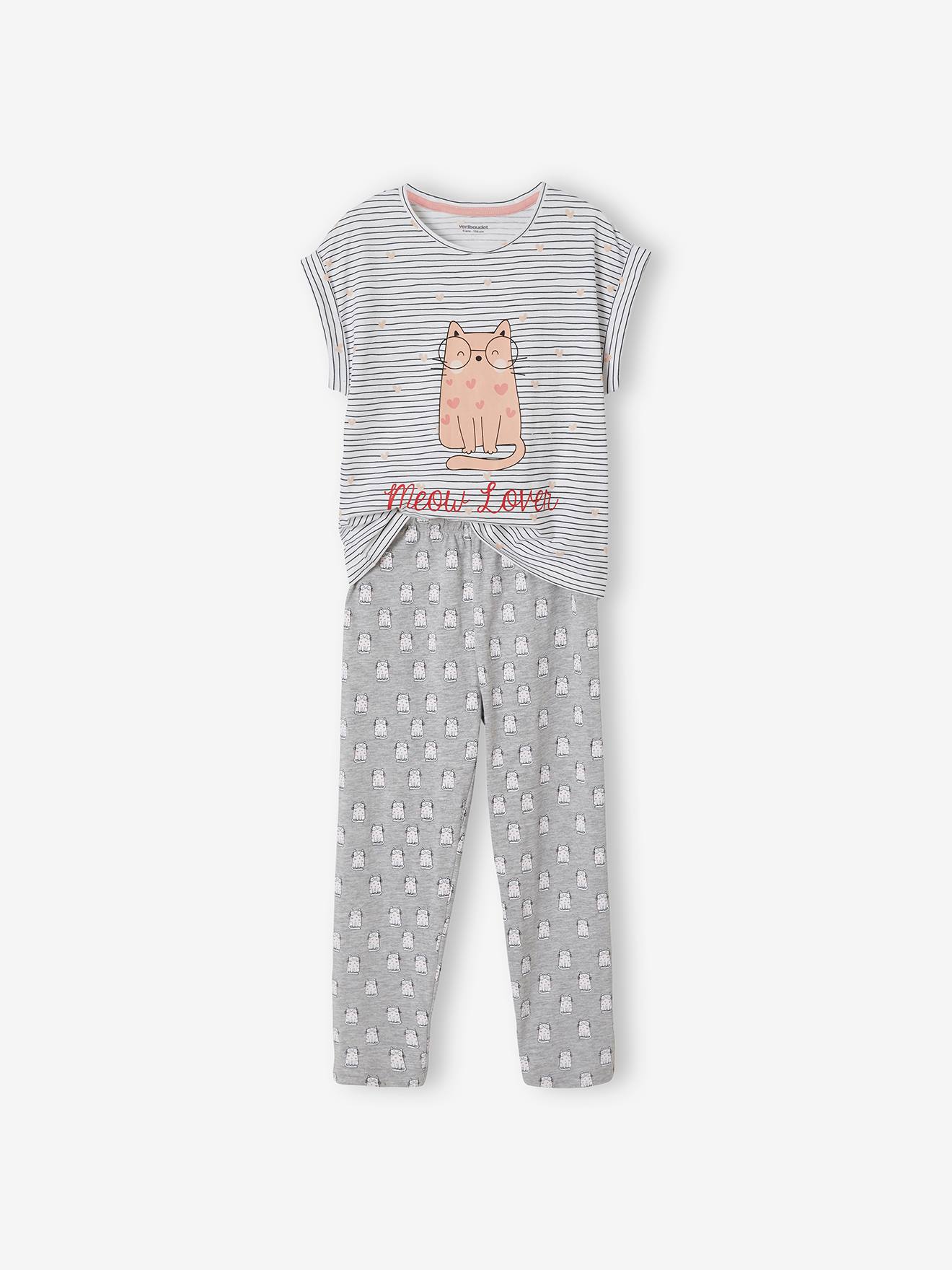 T-shirt + short + pantalon pyjama fille lot blanc rayé