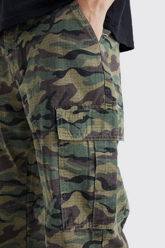 Tall lockere Ripstop Camouflage Cargo-Hose mit Schnür-Detail