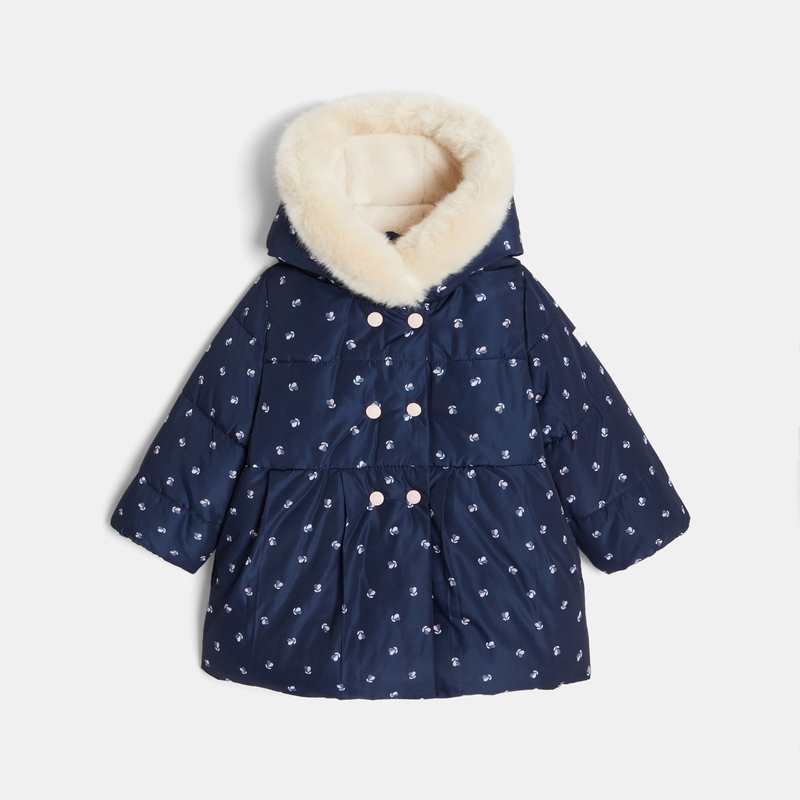 Manteau matelassé doublé fleuri bleu bébé fille