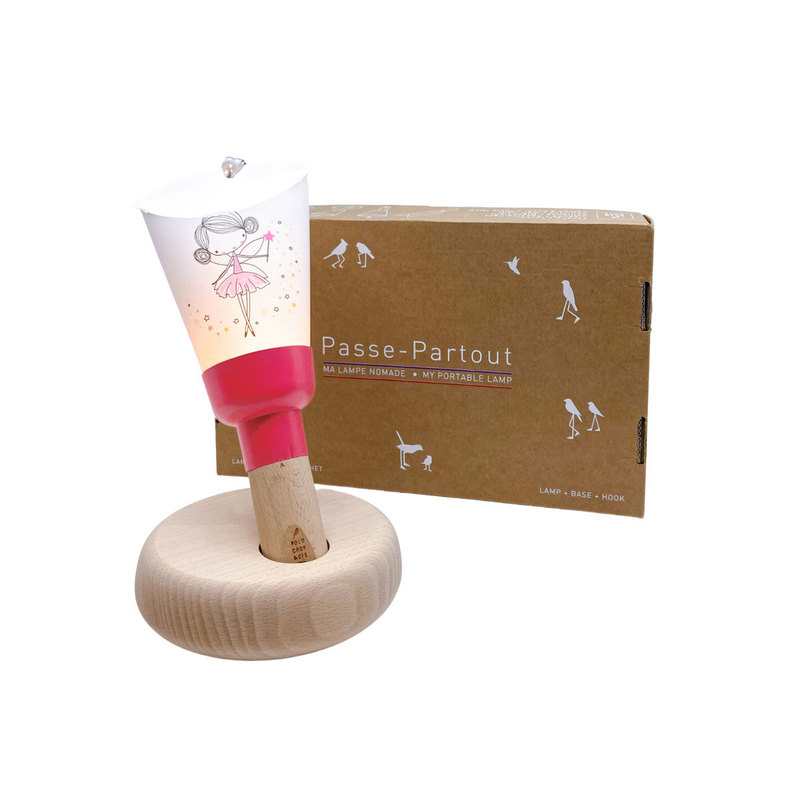 Coffret 5 en 1 lampe nomade petite fée étoilée rose framboise Polochon and cie