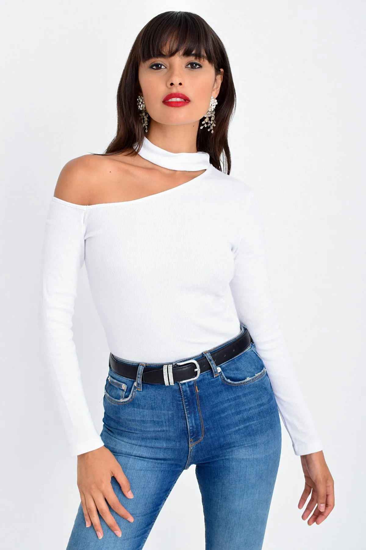 Cool & Sexy  Weiße One-Shoulder-Bluse für Damen CG53