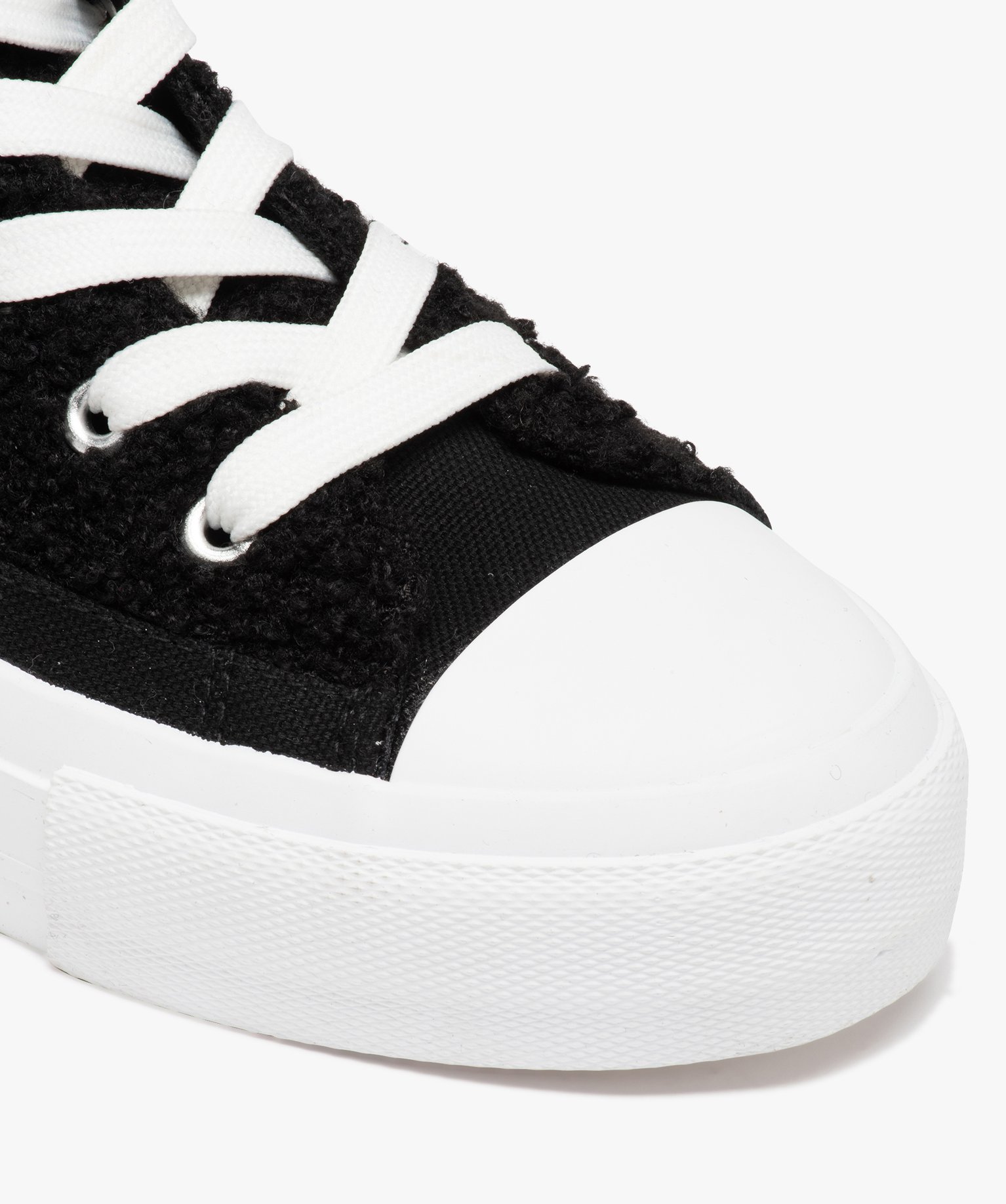 Baskets femme montantes en textile bouclé uni - Banana Moon noir | GEMO