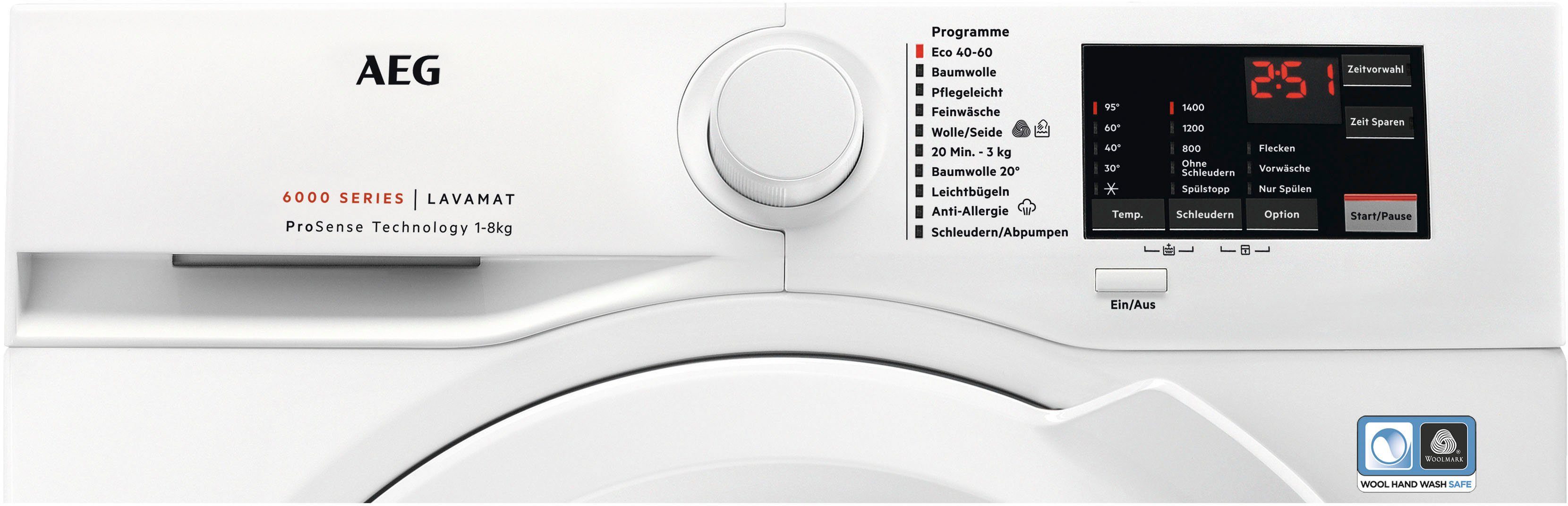 AEG Waschmaschine Serie 6000 L6FB480FL, 8 kg, 1400 U/min, Hygiene-/ Anti-Allergie Programm mit Dampf