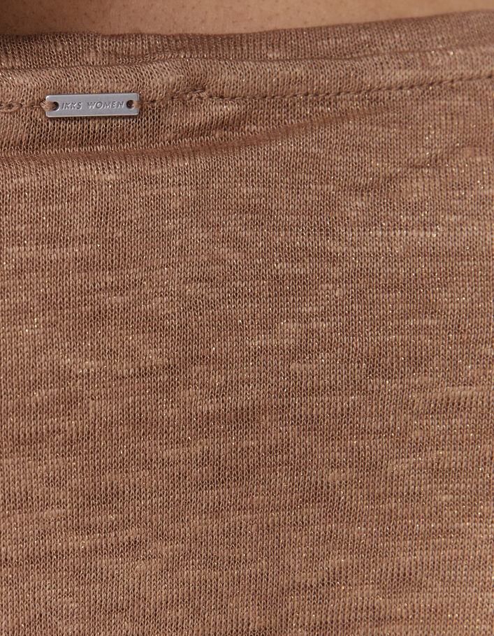 Tee-shirt beige en lin foil détails clous bijous femme