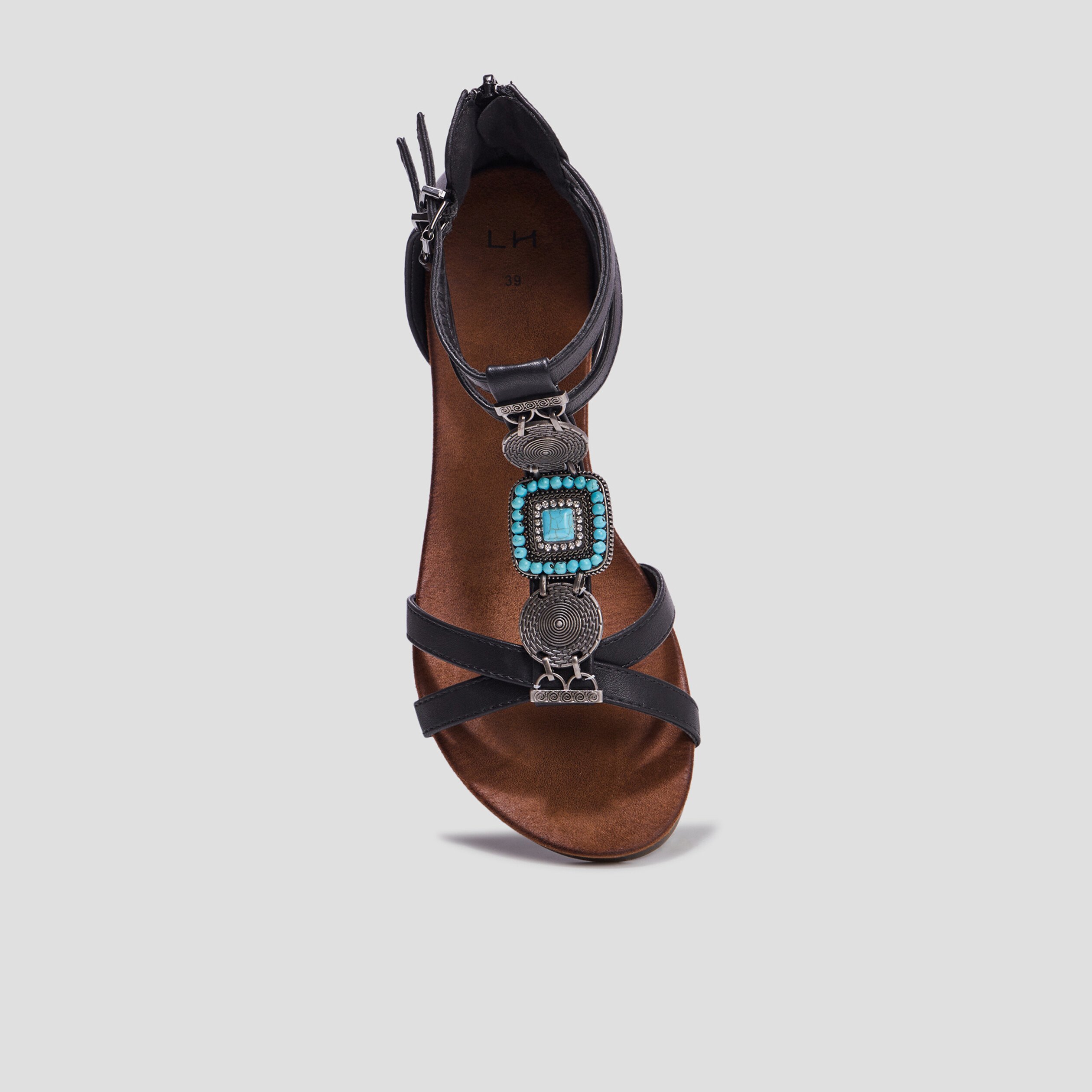 Sandales zippées avec détails bijoux noir femme | La Halle