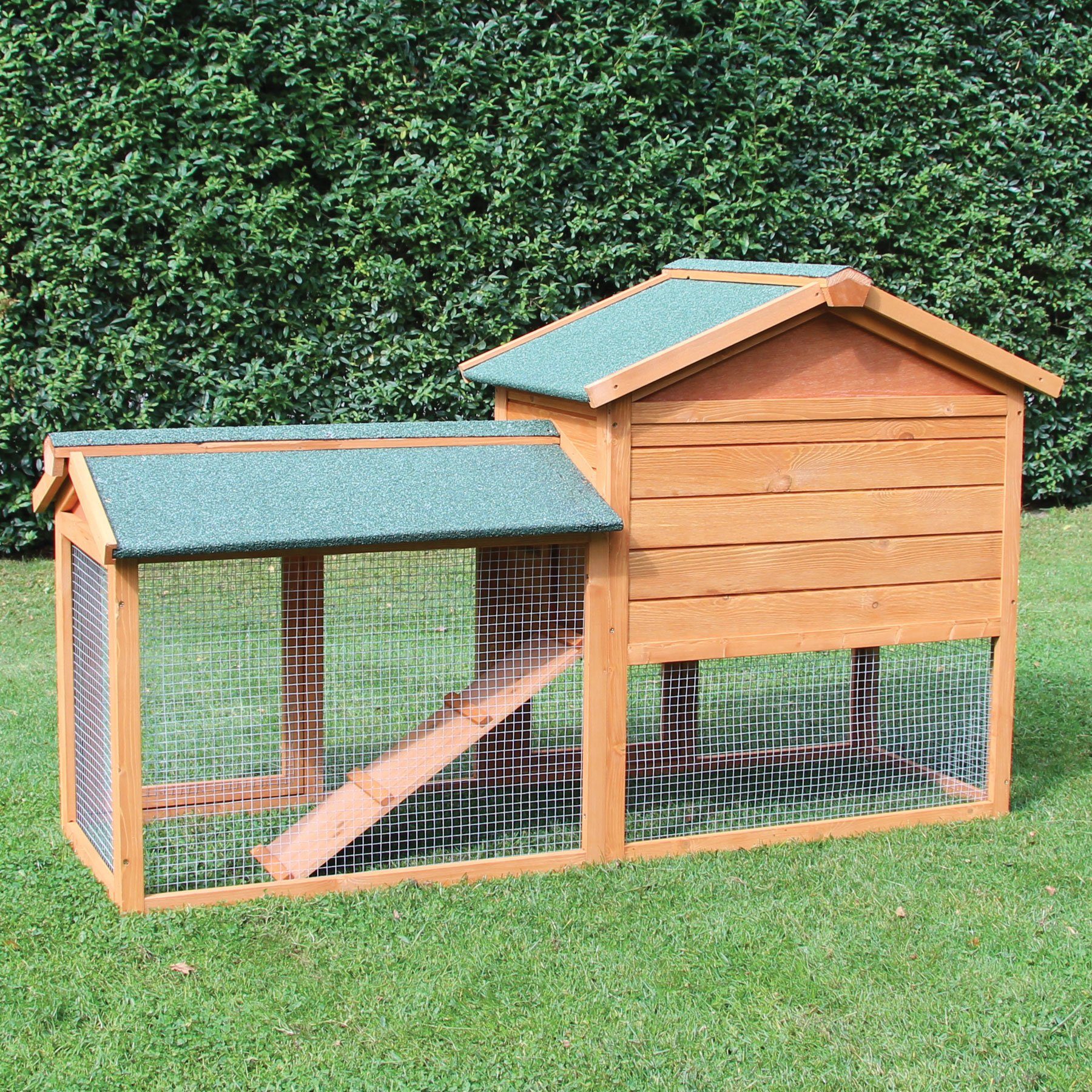 NYVI Kleintierstall Hasenstall für Draußen XXL Kleintierstall mit Freilauf Auslauf Gehege, 146x52x86cm Natur - Outdoor Hasenkäfig Winterfest - Kleintierkäfig