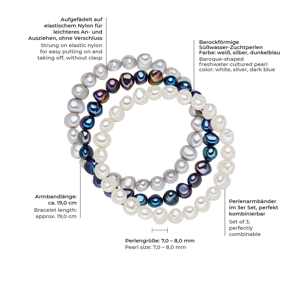 Valero Pearls Bracelet en perles Perle de culture d'eau douce Perle de culture d'eau douce en M Bracelet