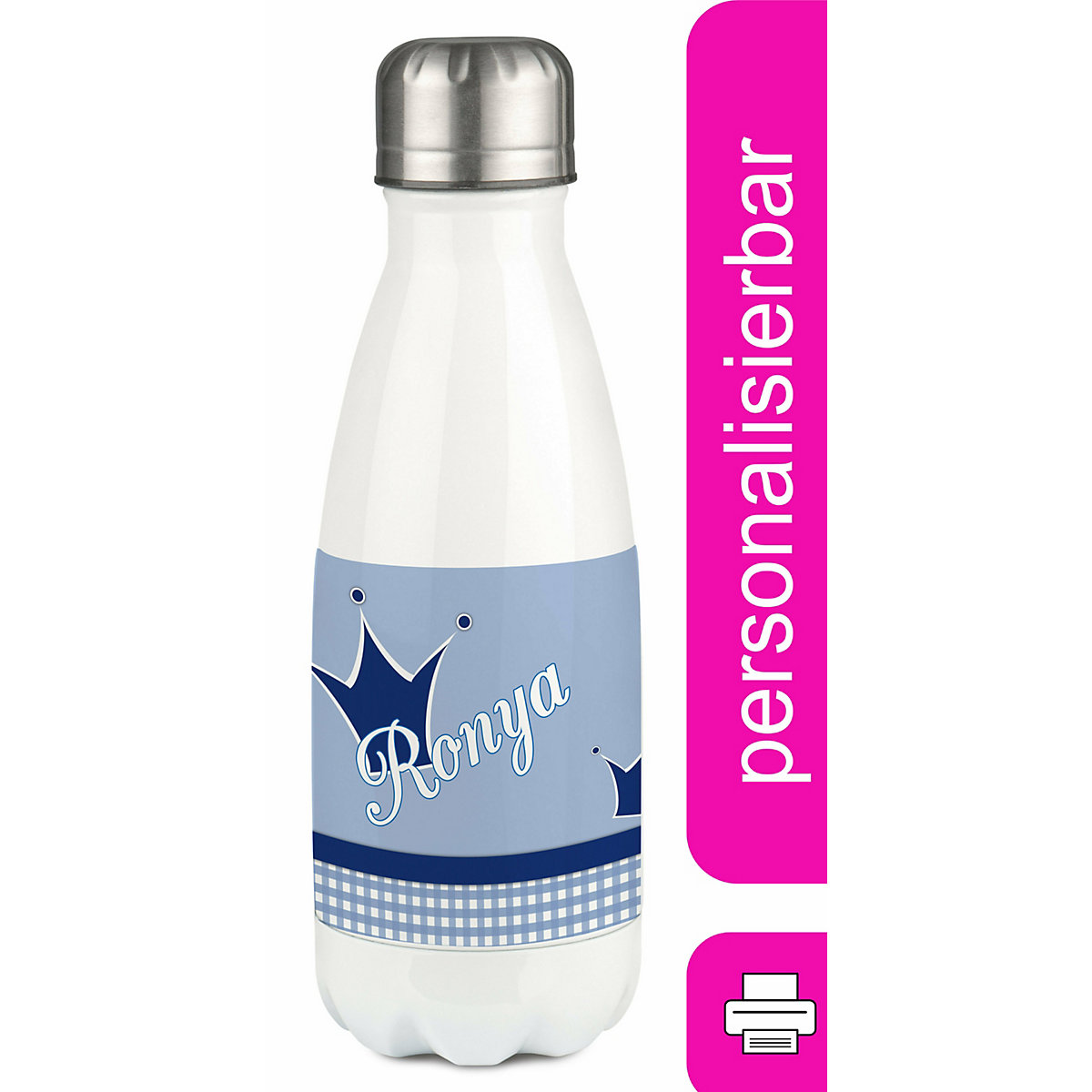 Edelstahl Kinder Thermoflasche / Trinkflasche bunt Krone Farbe blau Spülmaschinenfest, Auslaufsicher, Bruchfest, Doppelwandig, Für Heißgetränke geeignet, Mit Deckel, Isoliert