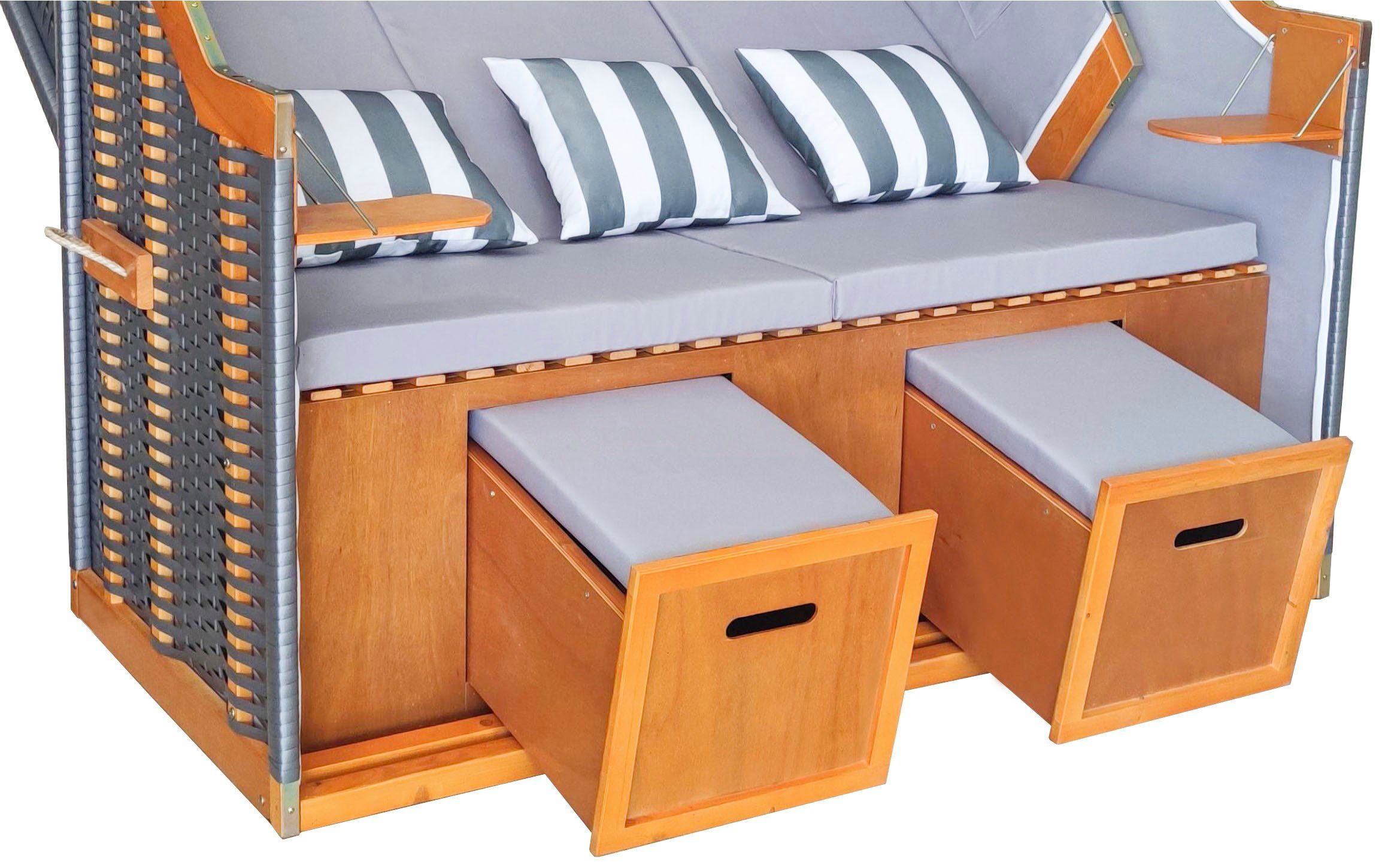KONIFERA Strandkorb Borkum, BxTxH: 150x72x160 cm, Halblieger, mit Bullauge