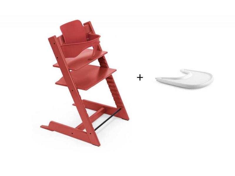 Chaise Tripp Trapp Rouge chaud avec Baby set et tablette