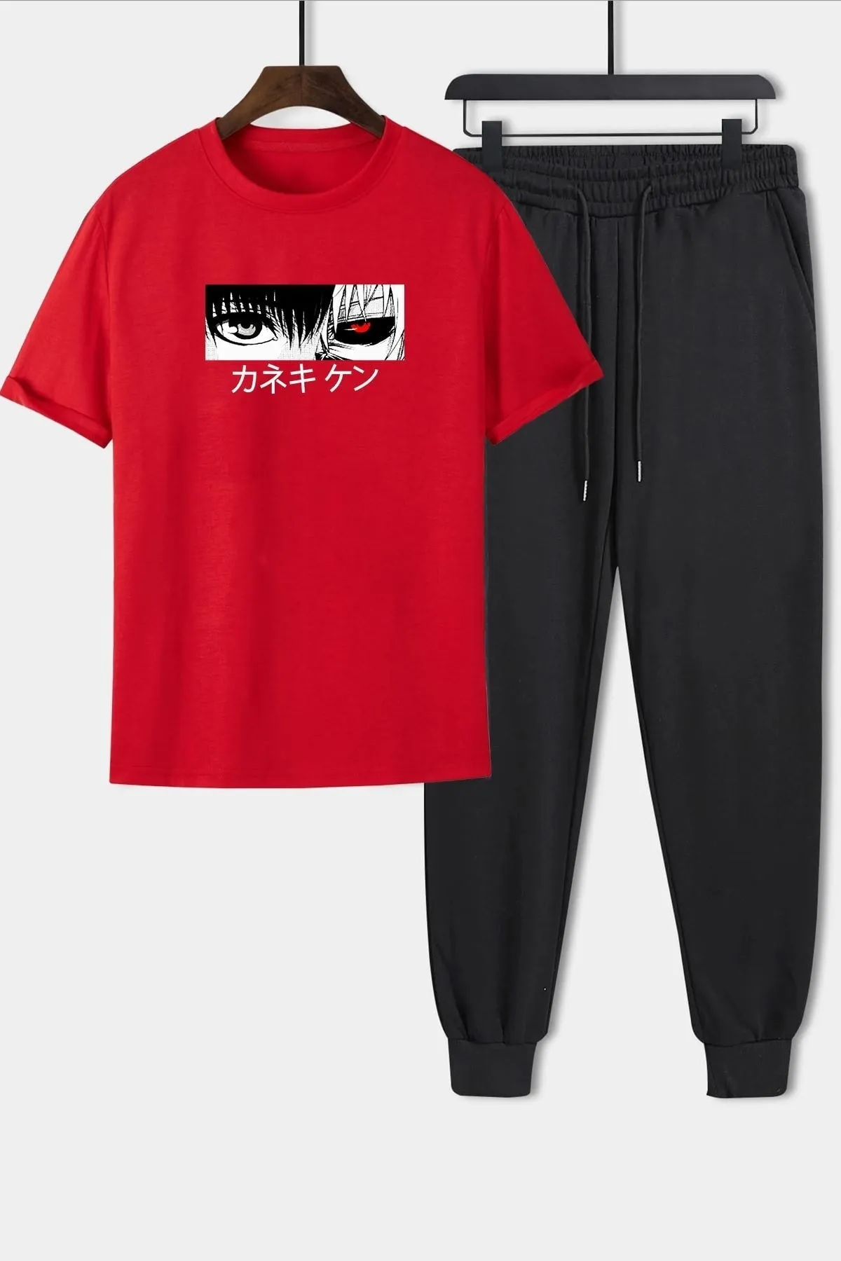 uyguntarz  Unisex Ken Kaneki bedrucktes 2-teiliges Trainingsanzug-Set