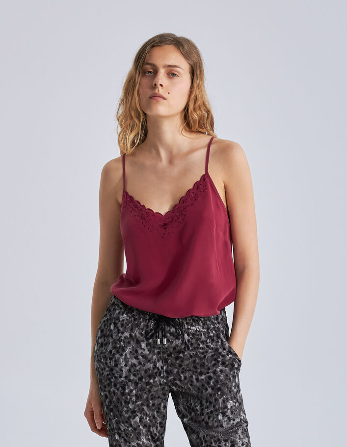Top camelia esprit lingerie soie brodée Femme