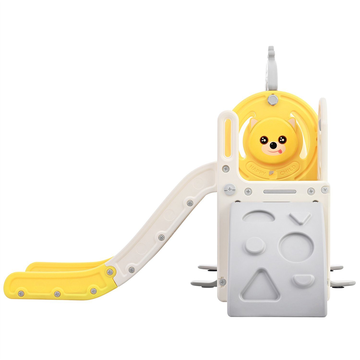 Fangqi Indoor-Rutsche 5 in 1 Kinderrutsche und Kletterspielzeug, Kinderspielzeug,Unisex, (Kinderrutsche, Klettern, Aufbewahrung, Schaukel, Basketballkorb. Hergestellt aus HDPE. Mit Cartoon Bild)