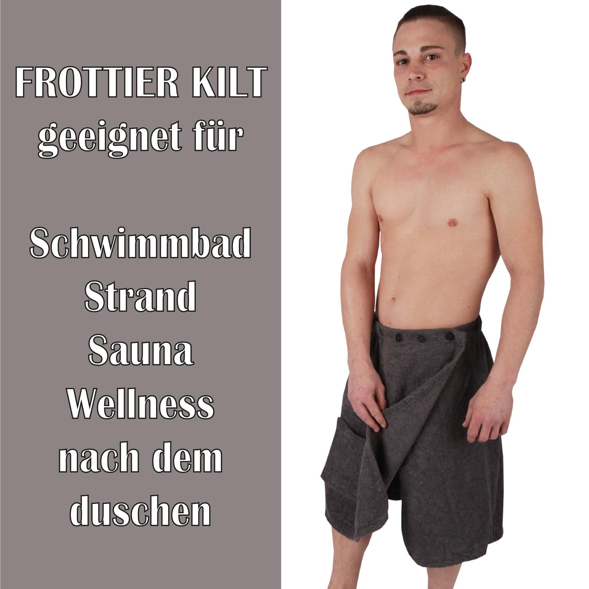 Bestlivings Saunatuch Frottier Kilt, Baumwolle (1-St), Sauna Kilt mit Knopfverschluss und Gummbund