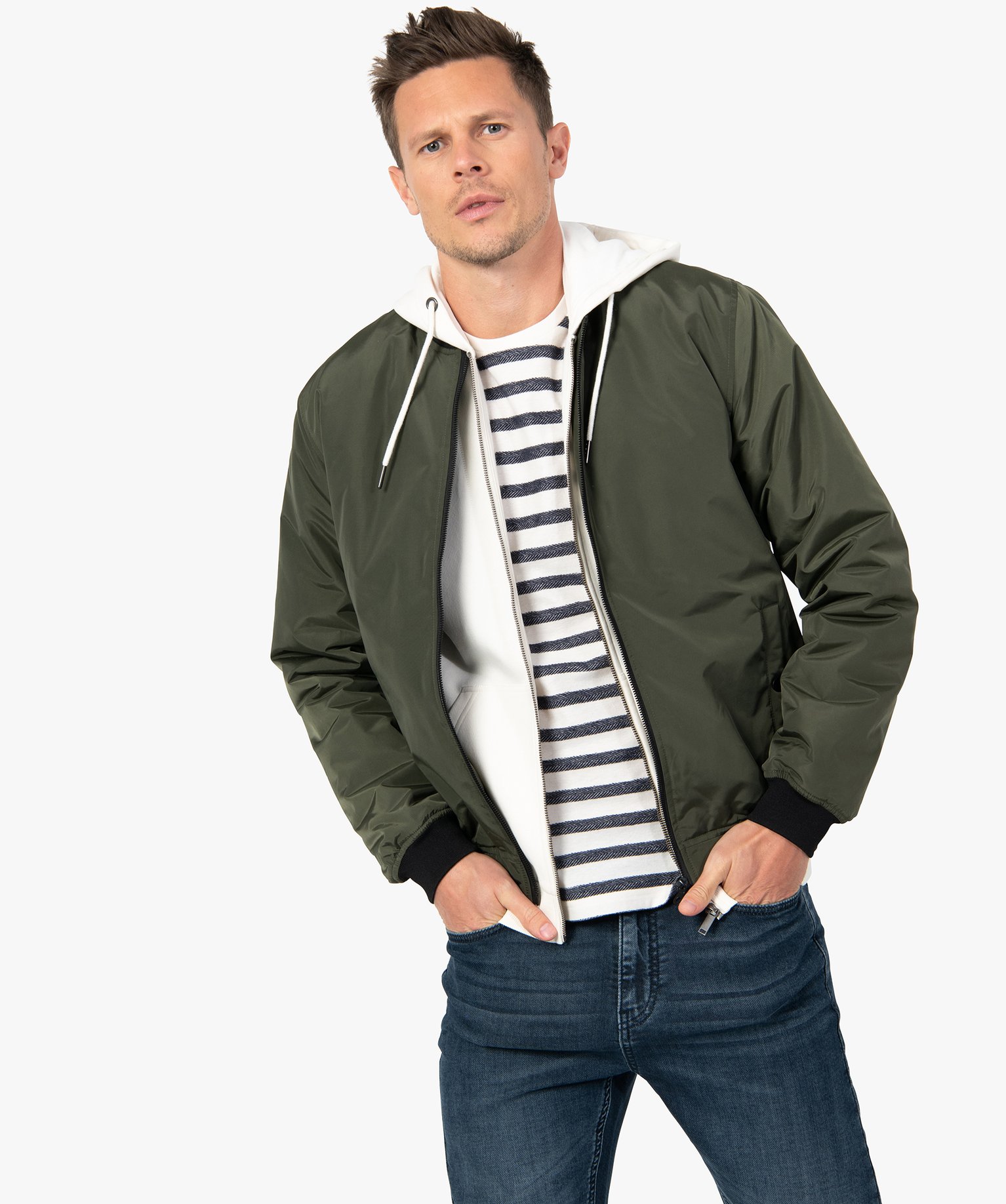 Blouson homme rembourré avec finitions bord-cte kaki | GEMO