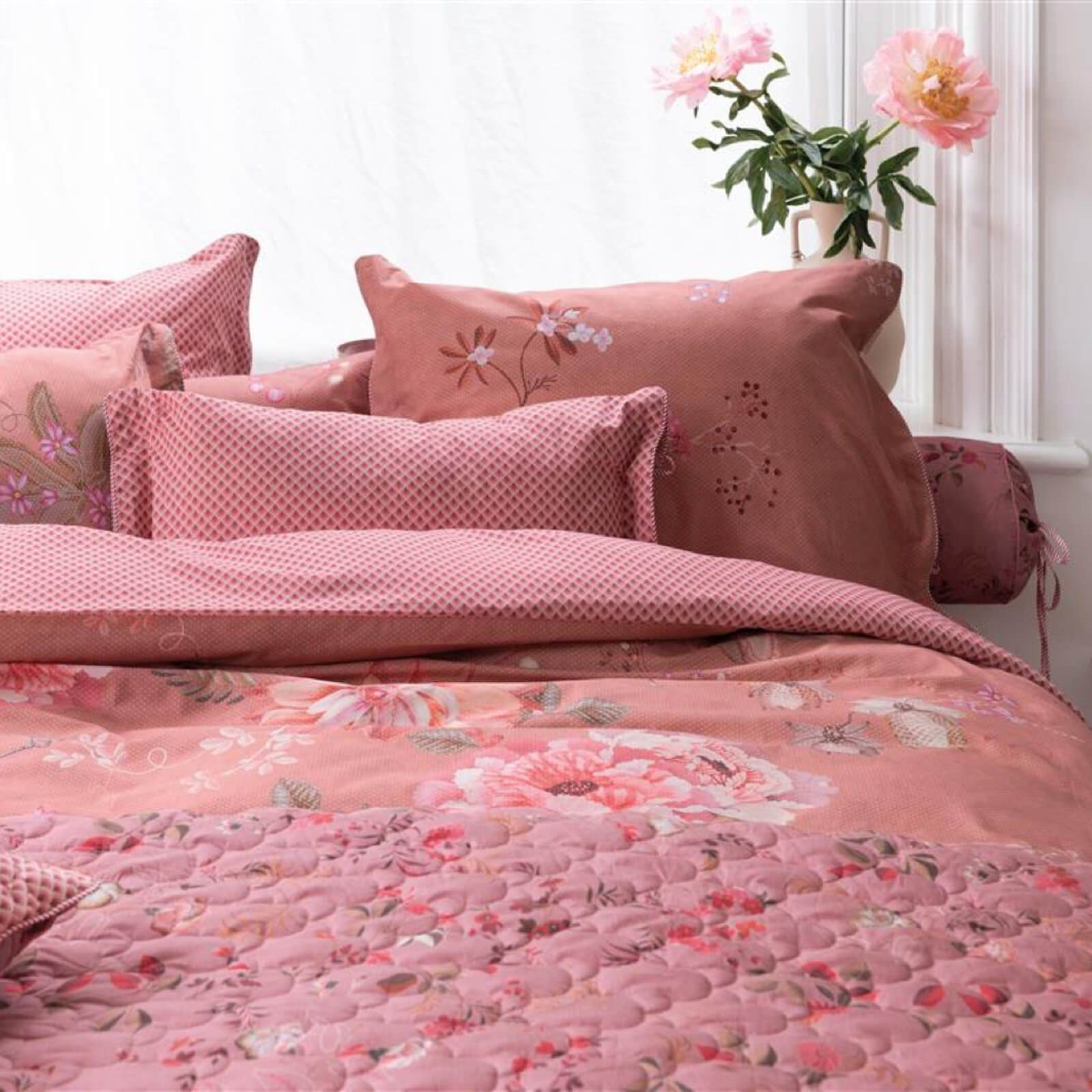 Bettwäsche Tokyo Bouquet Pink, PiP Studio, Perkal, 2 teilig, Lilien, Dahlien, Punkte
