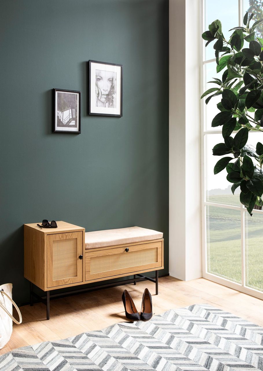 Wohnling Schuhbank 100x60x38 cm mit Sitzfläche Stoff Eiche-Dekor