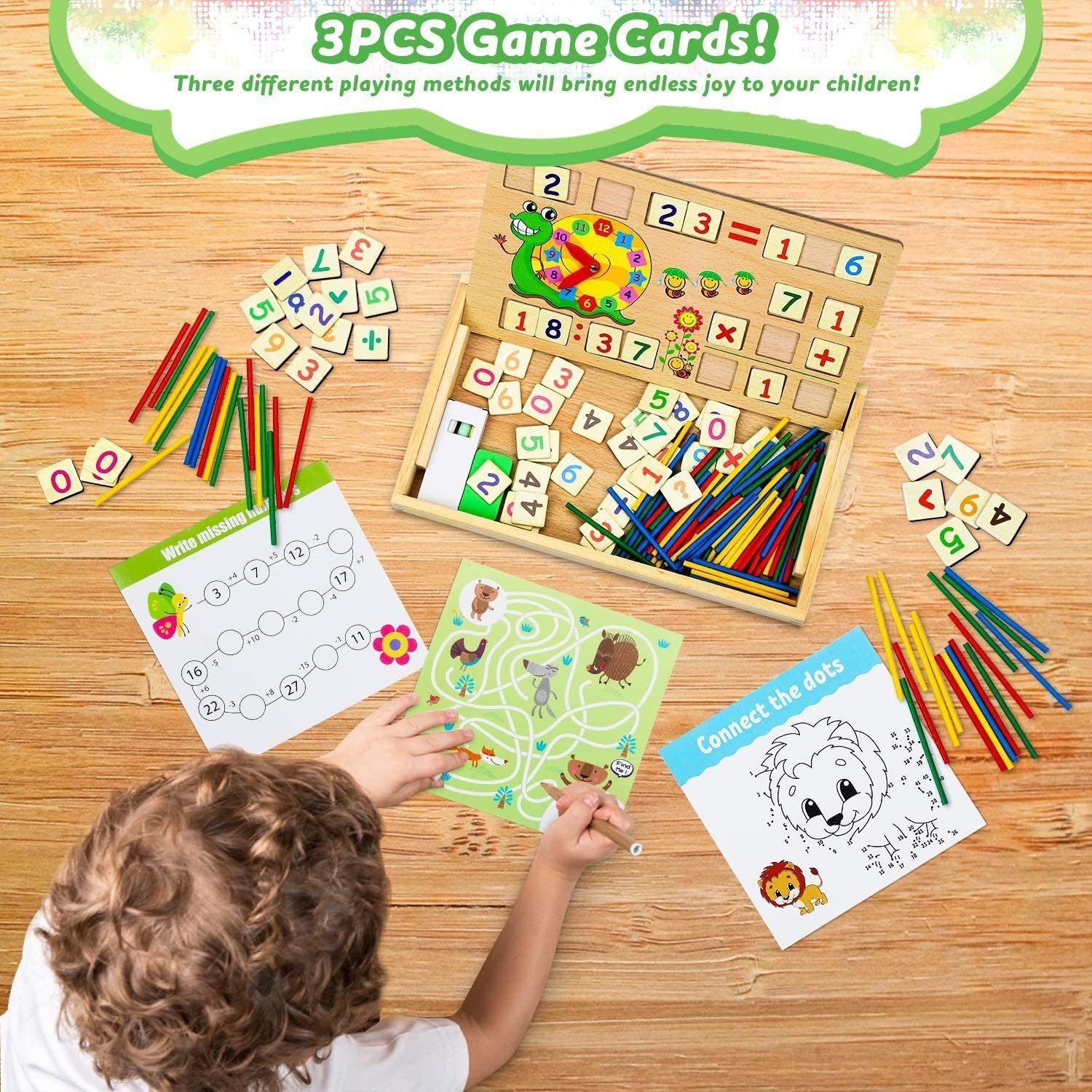 LENBEST Lernspielzeug Mathe Montessori Spielzeug Spiele mit Zählstäbchen Einmaleins (Lernspiele Kinderspiele Holzspielzeug), Jungen Mädchen - Geschenke