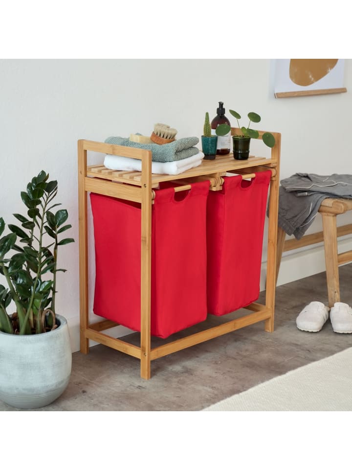 Lumaland Lumaland Wäschekorb aus Bambus mit 2 ausziehbaren Wäschesäcken - Farbe Rosa günstig kaufen onesize