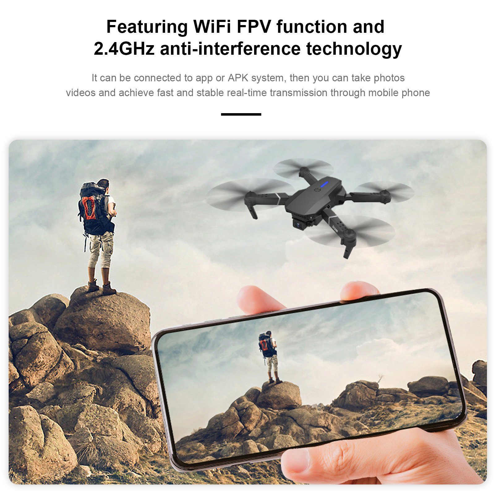 farfi Faltbare stabile Flugkamera mit Fernbedienung, 4K-Dual-Kamera-Drohne Spielzeug-Drohne (4K, Dual-Kameras,Anti-Interferenz-Technologie,WIFI FPV-Funktion)