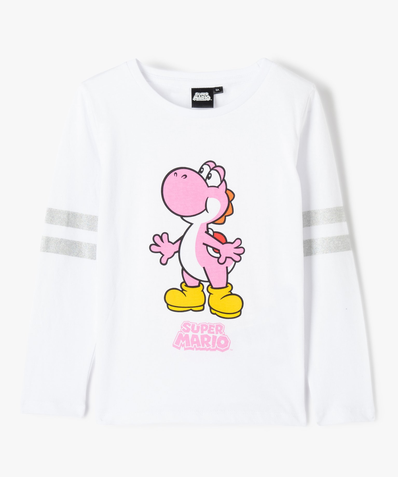 Tee-shirt fille à manches longues motif Yoshi et paillettes... blanc | GEMO