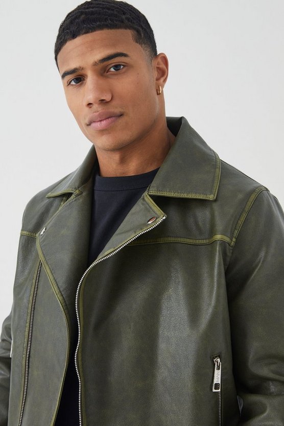 Kastige Vintage PU-Bikerjacke