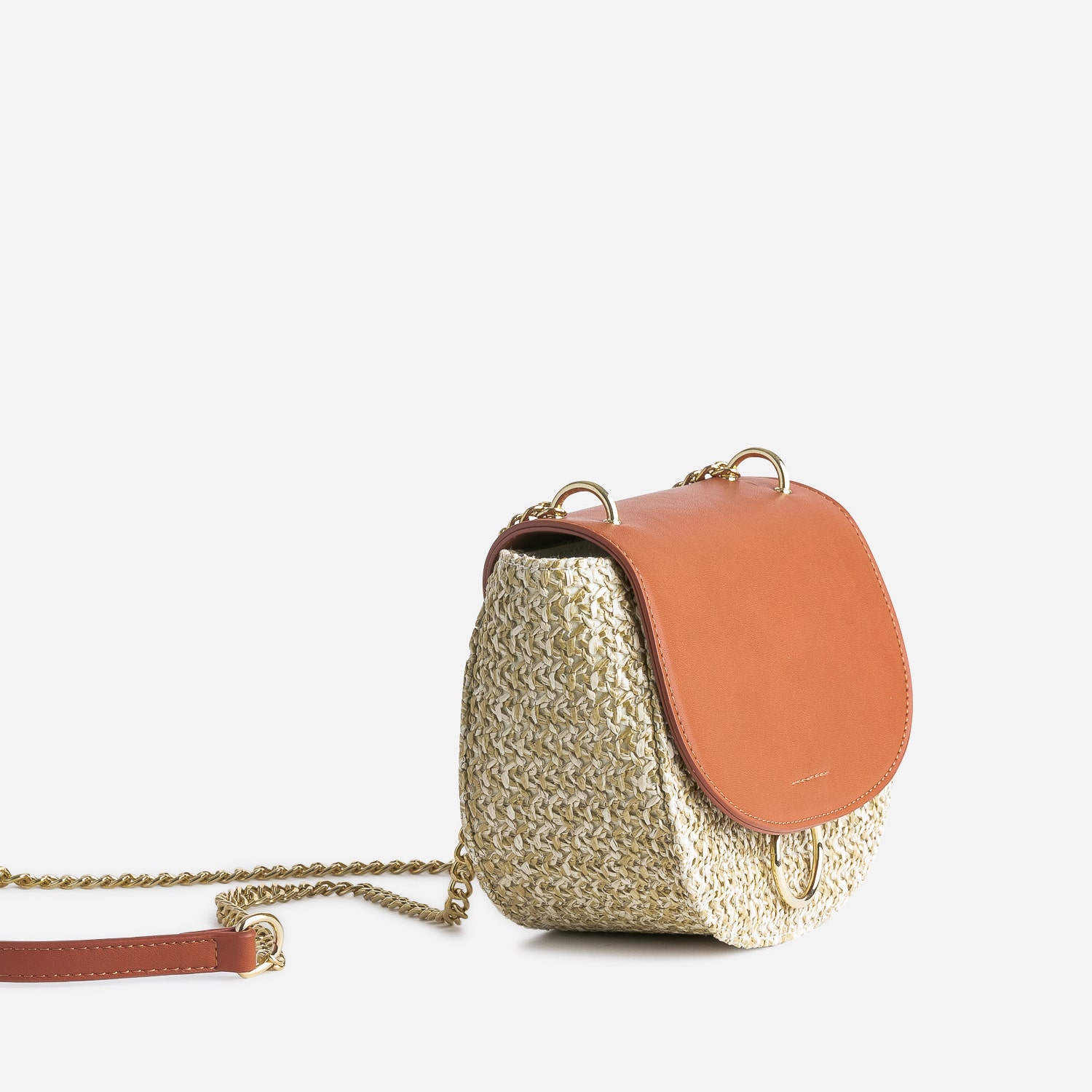 Sac bandoulière marron clair et beige tressé